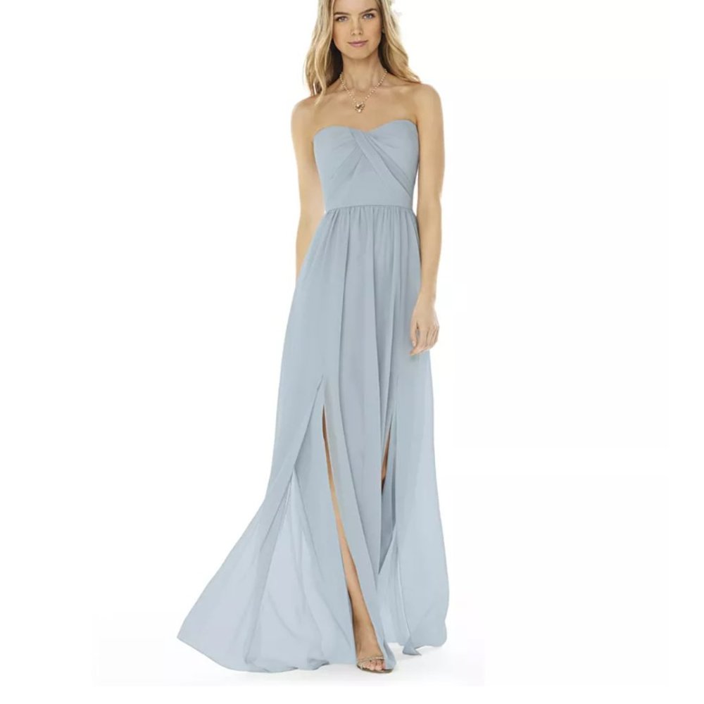 BOGO Social Bridesmaids Georgette Sweetheart Neckline Strapless Gown Mist Blue 4